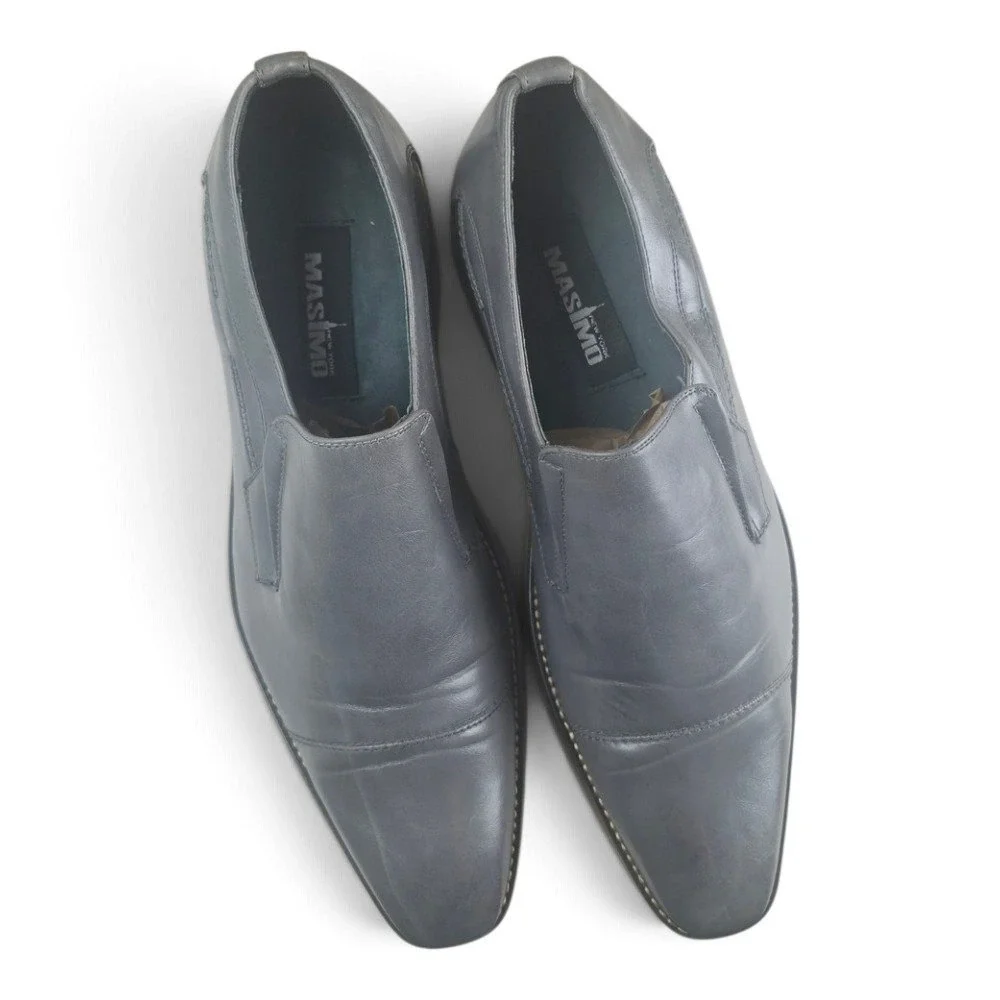 Masimo‎ Cap Toe Slip On Dress Shoes Mens 12 Gray Excellent Leather Loafers